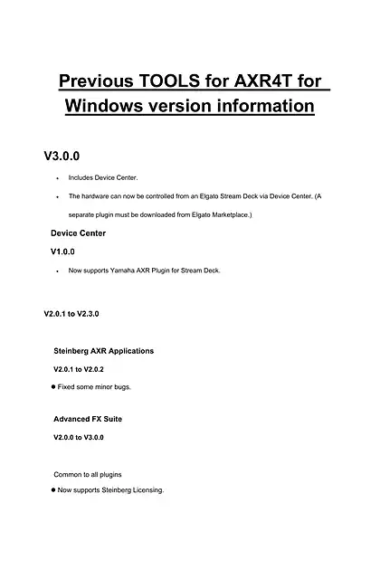 yamaha雅马哈TOOLS for AXR4T for Windows Previous versions information